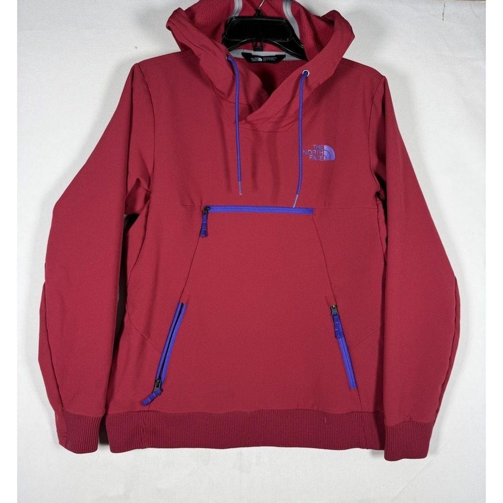 The North Face Tekno Hoodie Women's Small Red Blue Zipper Pockets Outdoors Hike
